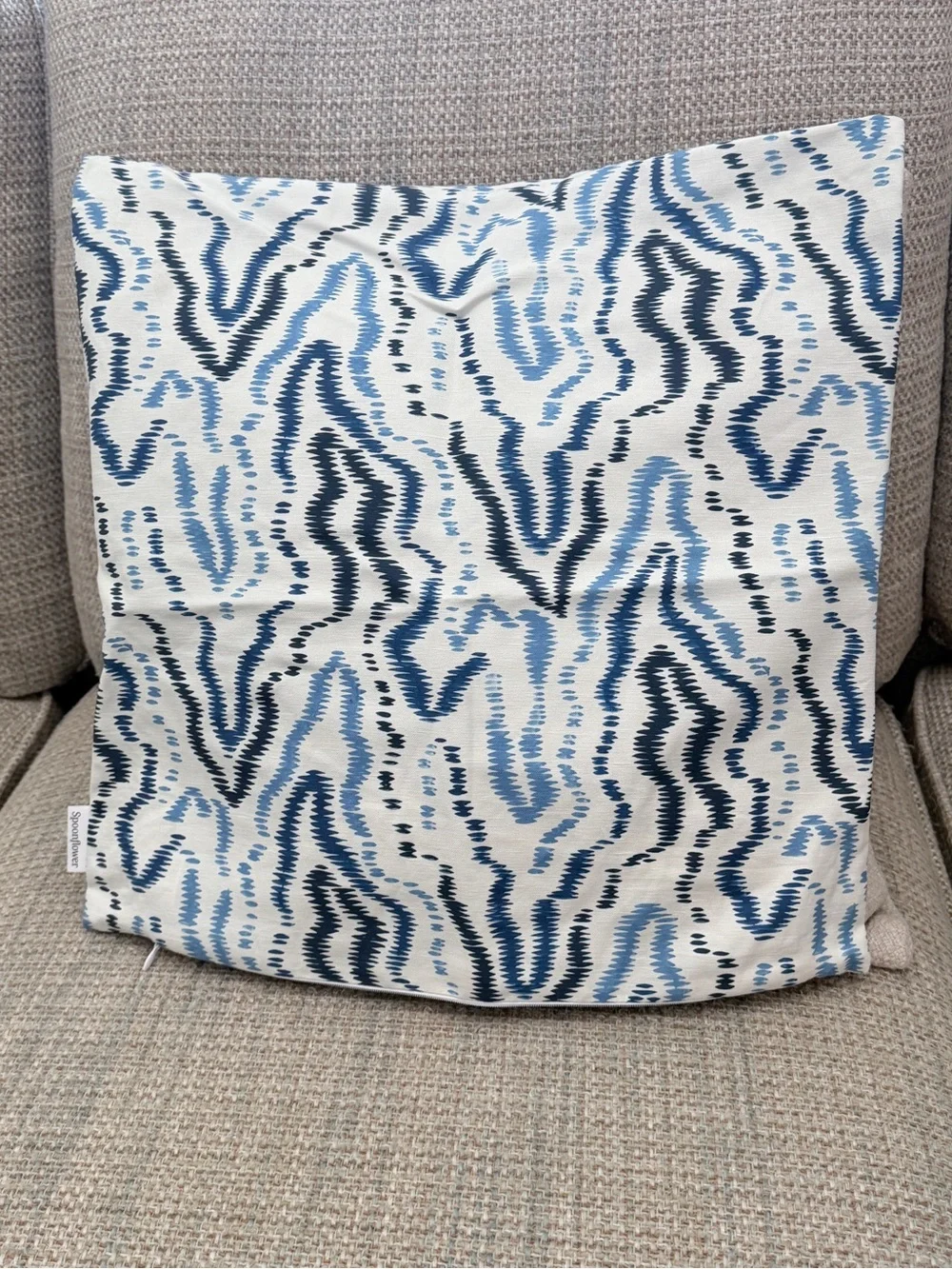Spoonflower Blue Patterned Linen Cotton  Throw Pillow Cover - Home Accents